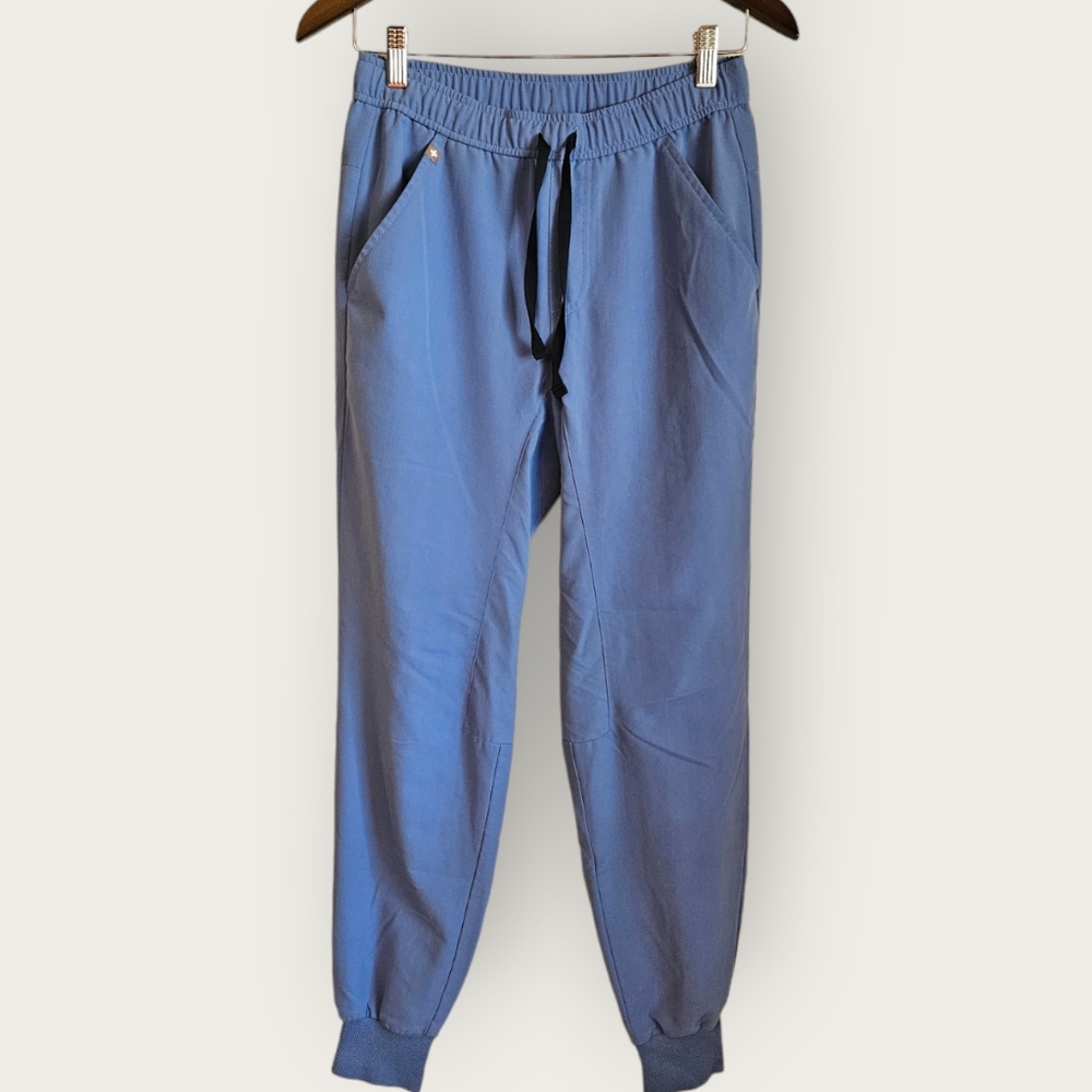 Figs Blue Track Pants with Black Drawstring
